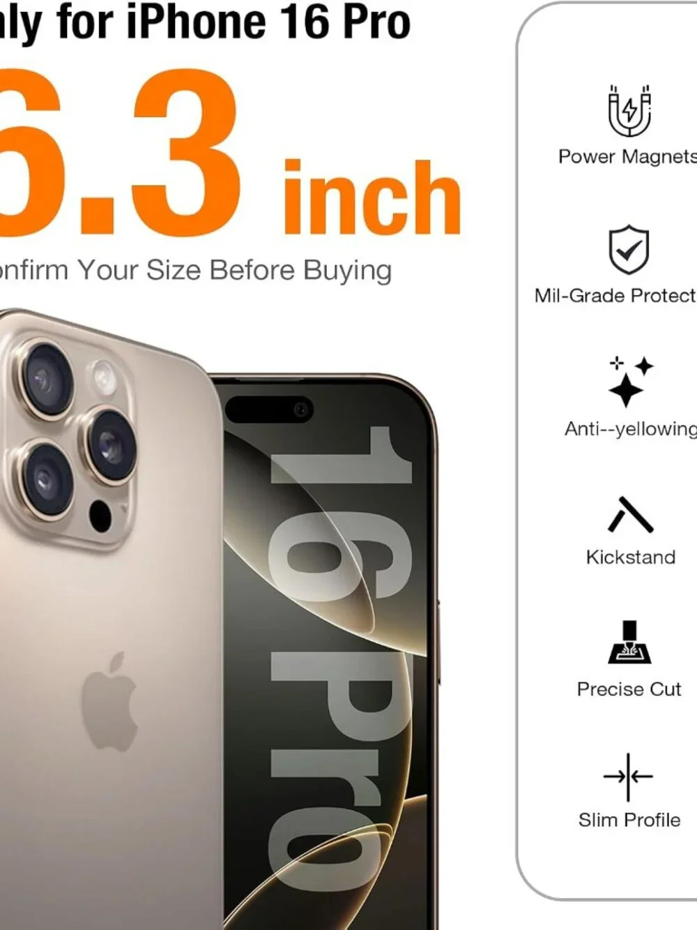 TORRAS Stronger Magnetic Case for iPhone 16 Pro, 12-FT Drop Protection